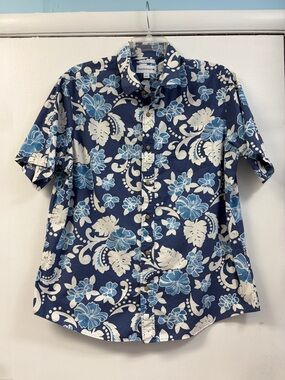 Saddlebred Navy Blue Floral Short-Sleeve Button-Down Shirt